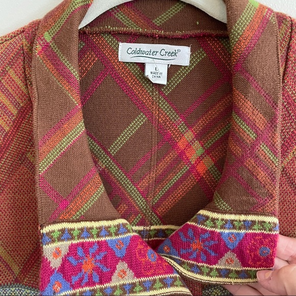 Coldwater Creek Burnt Orange Boho Print Knit Jacket L - Picture 3 of 6